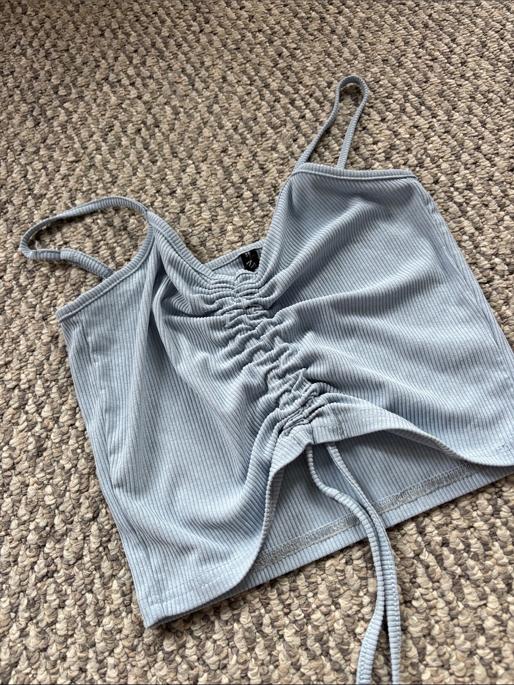 Light Blue Ruched Ribbed Cami Tank Top - Picture 2 of 2